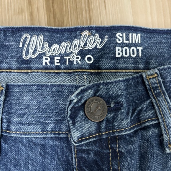 Wrangler Retro Bootcut Leg Jeans Mens 32x32 Blue Denim Cotton Stretch Slim Fit - Picture 3 of 9